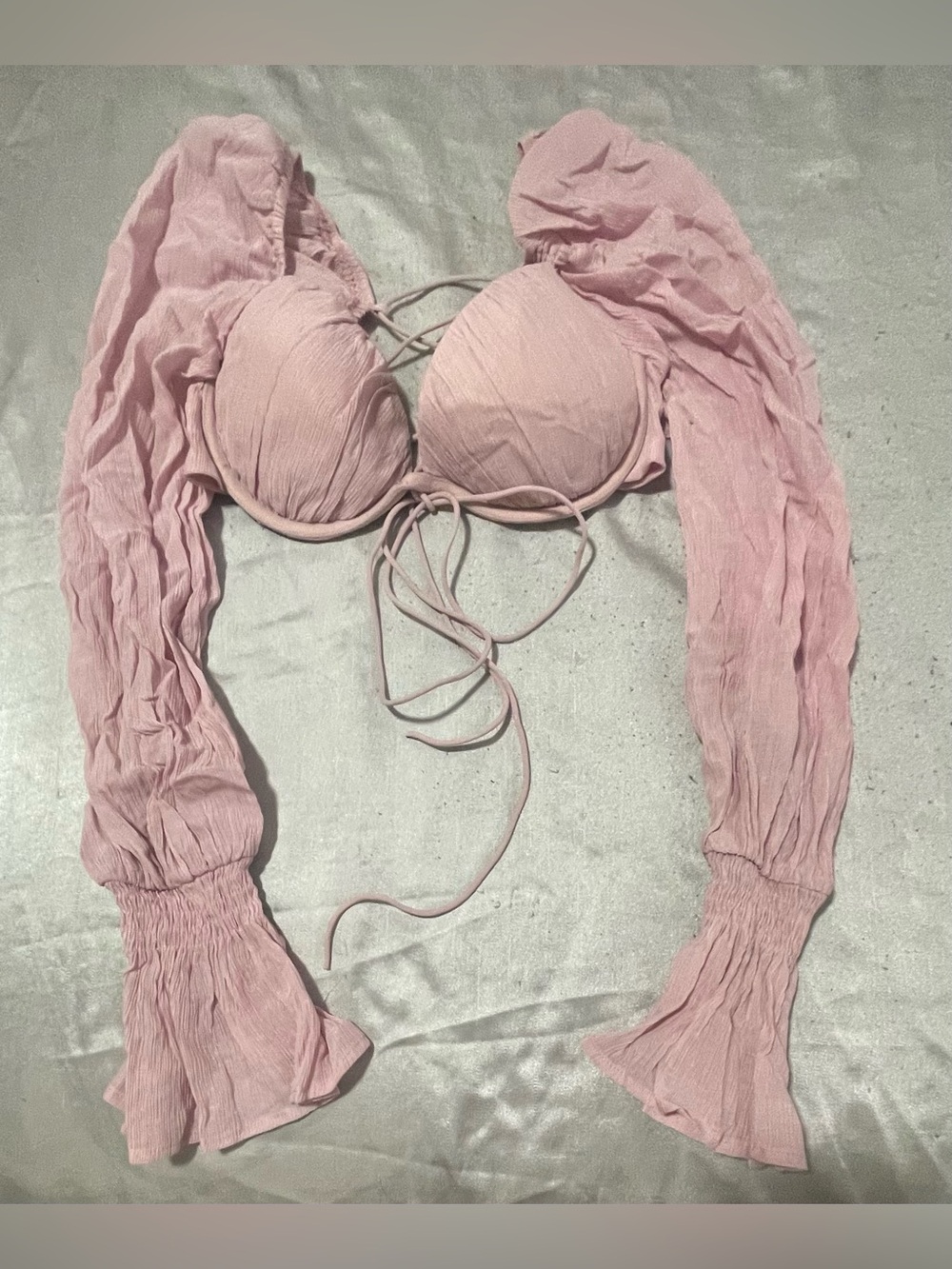 Fashion Nova Blush Pink Ruched Tie-Front Long Sleeve Bralette